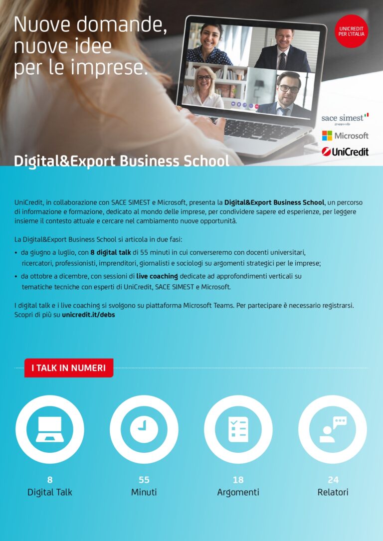 Scopri di più sull'articolo UNICREDIT, SACE, MICROSOFT Digital Export Business School: nuovi corsi di formazione e professionalizzazione gratuita per le PMI