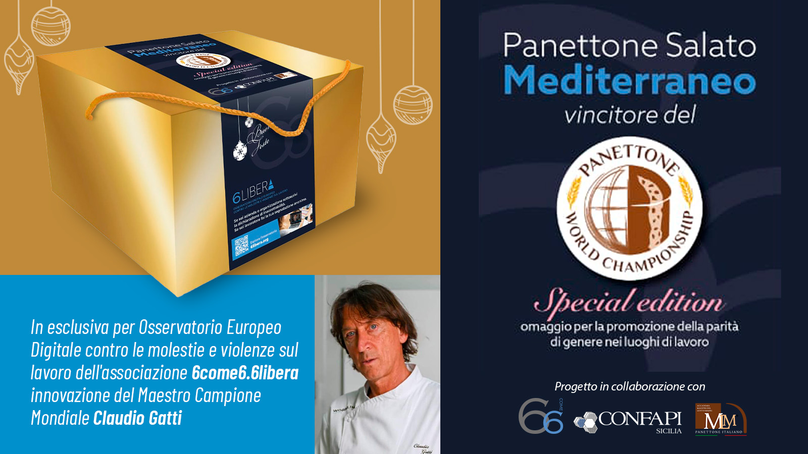 Al momento stai visualizzando Claudio Gatti presenta il Panettone salato Mediterraneo special edizione per 6Libera e Confapi Sicilia