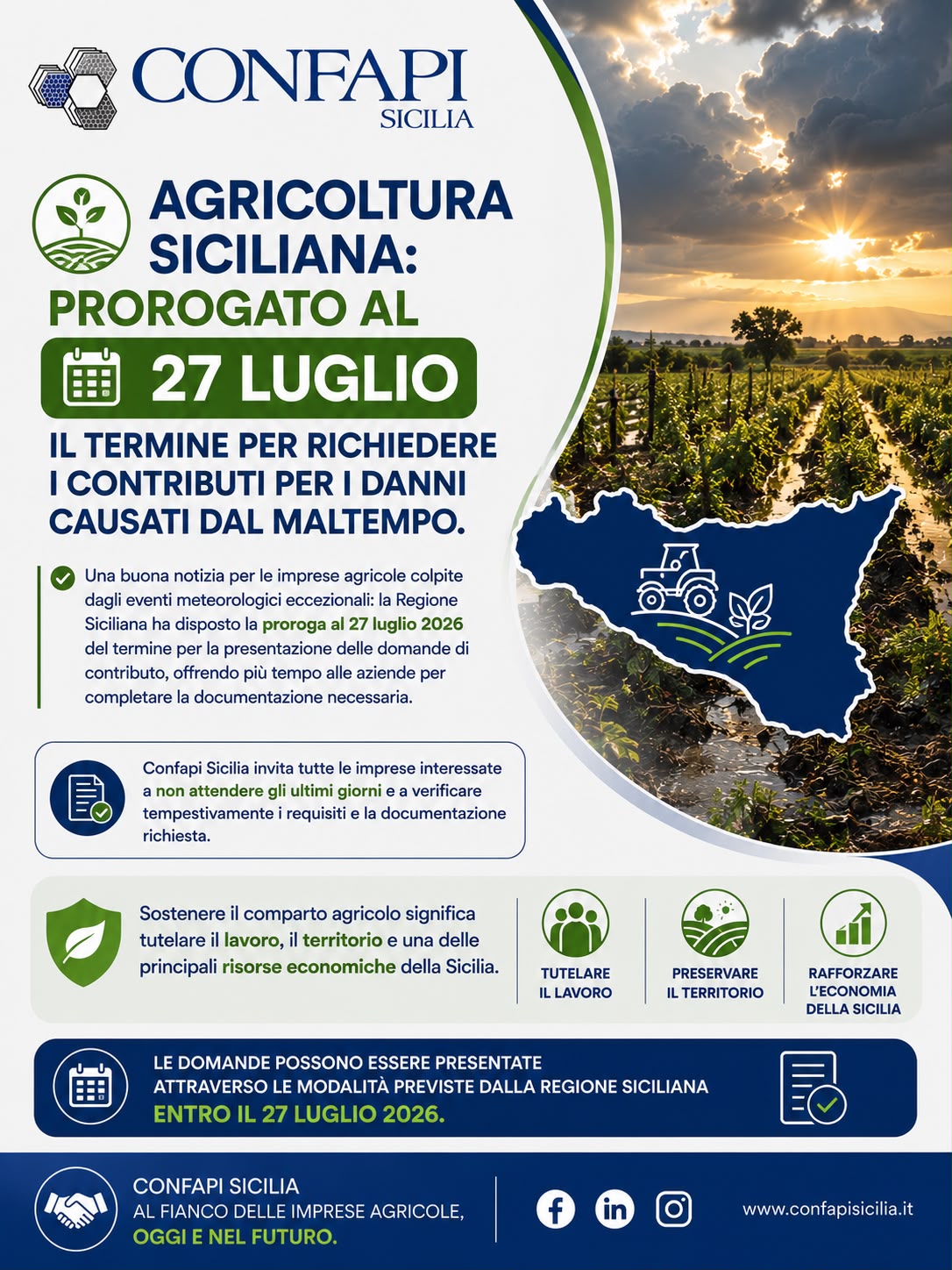 Al momento stai visualizzando Agricoltura siciliana: prorogato al 27 luglio il termine per richiedere i contributi per i danni causati dal maltempo