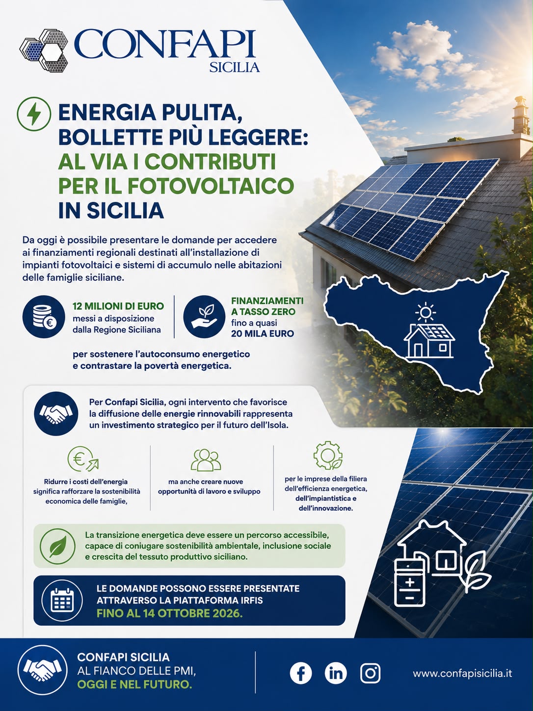 Al momento stai visualizzando Energia pulita, bollette più leggere: al via i contributi per il fotovoltaico in Sicilia