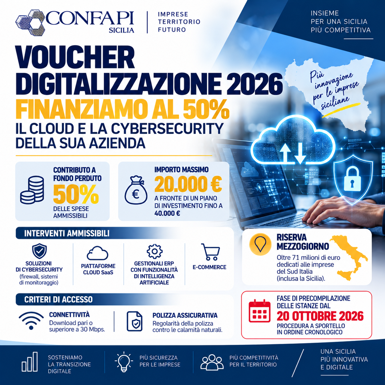Al momento stai visualizzando Voucher Digitalizzazione 2026: contributi fino a 20 mila euro per Cloud e Cybersecurity