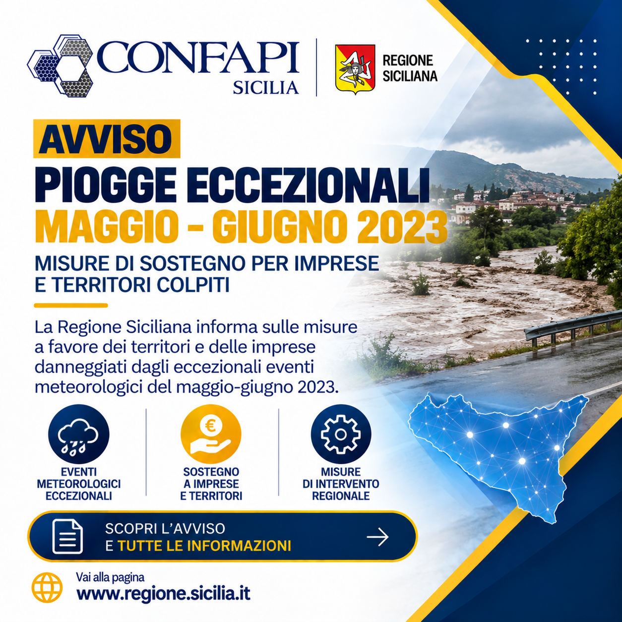 Al momento stai visualizzando Piogge eccezionali di maggio e giugno 2023, avviso della Regione Siciliana per i territori colpiti