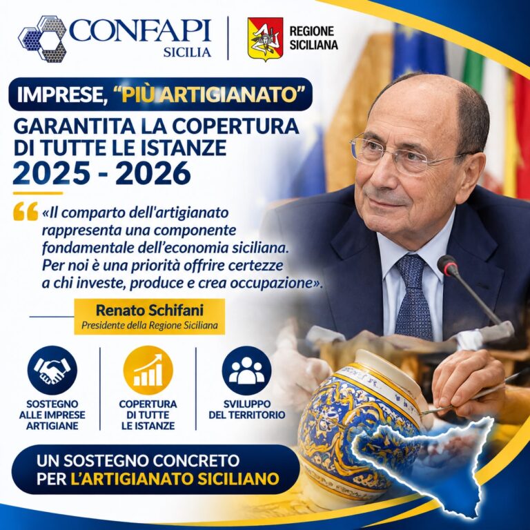 Scopri di più sull'articolo “Più Artigianato”, la Regione Siciliana garantisce la copertura di tutte le istanze 2025-2026. Schifani: «Una priorità offrire certezze a chi investe e crea occupazione»